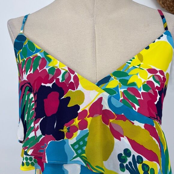 J. Crew Tropical Print Asymmetrical Bright Mini Dress Ruffles Multi 2 - Picture 4 of 13